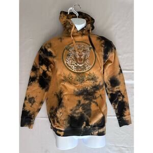 Def Leppard Adult Orange Tie-Dye Leopard Hoodie Sweatshirt- Size S